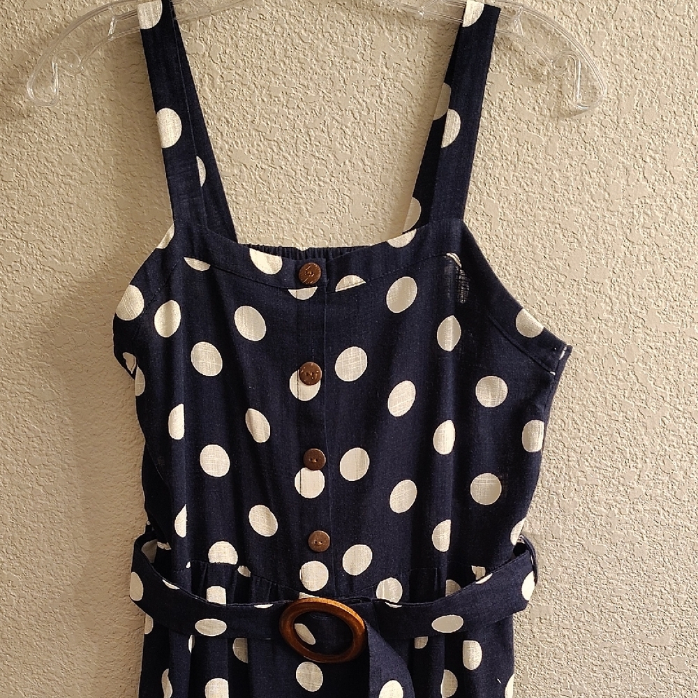 Monteau Sleeveless Polka Dot Linen Midi Dress Black White Sz L Dress B11  X - Picture 4 of 12